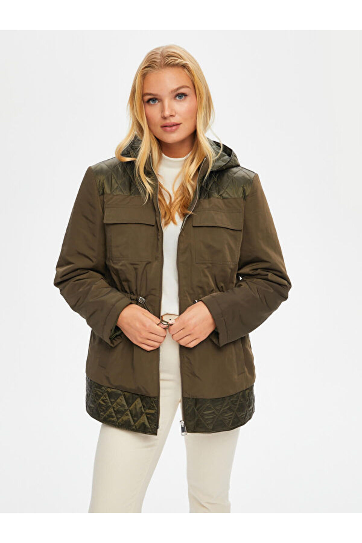 Faik Sönmez  Beli Tünelli Kapüşonlu Kapitone Kaban 69423 - Görsel 4