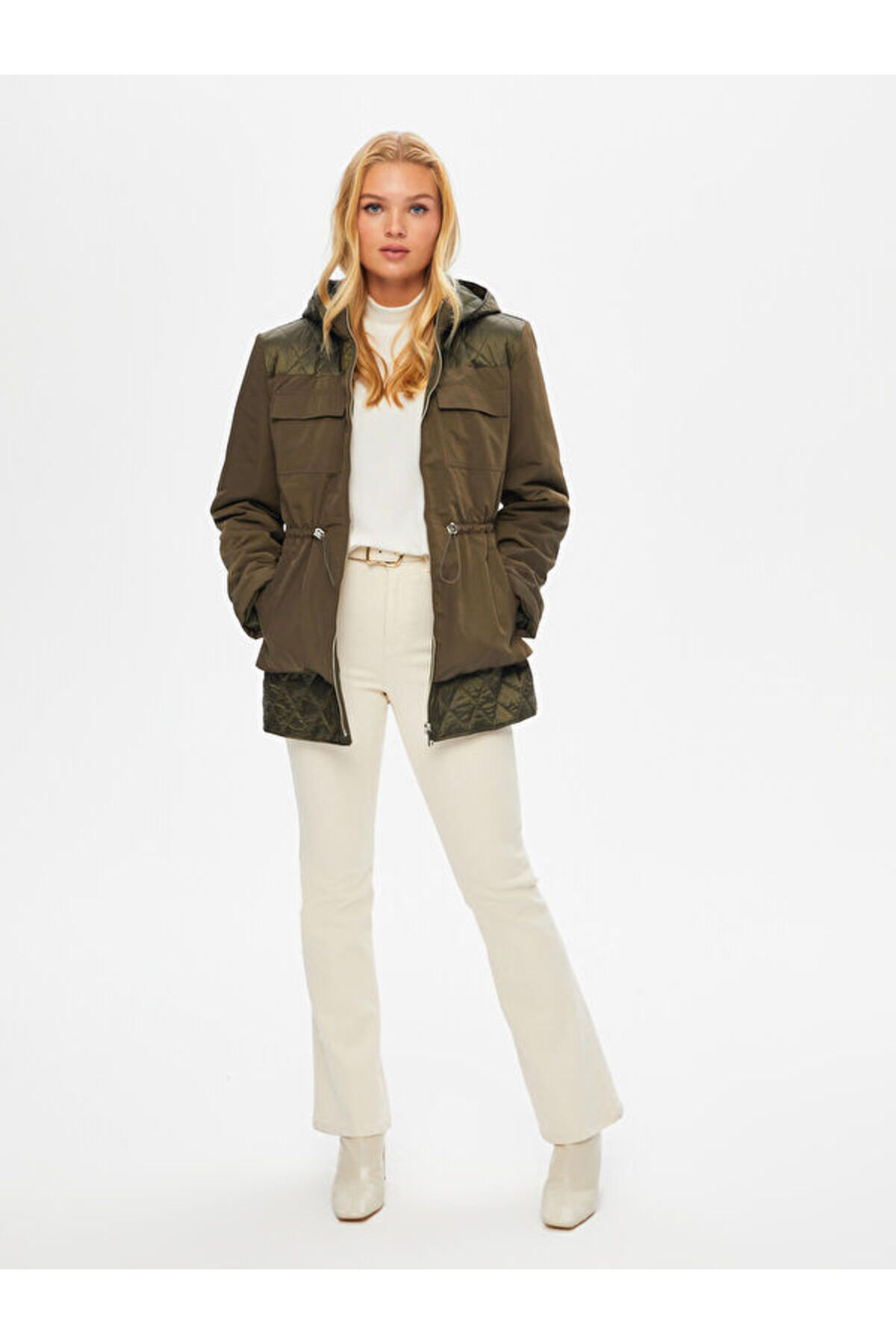 Faik Sönmez  Beli Tünelli Kapüşonlu Kapitone Kaban 69423 - Görsel 3