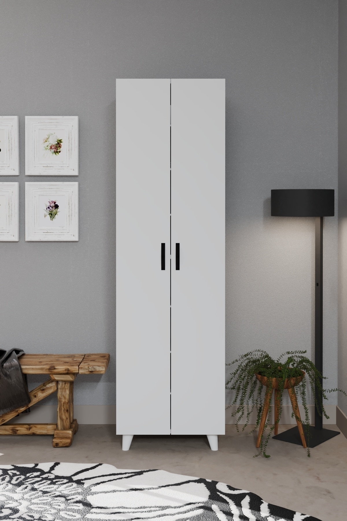 KZY 8 Raflı 2 Kapaklı 16R Ayakkabı Dolabı Banyo Dolabı Çok Amaçlı Dolap Beyaz