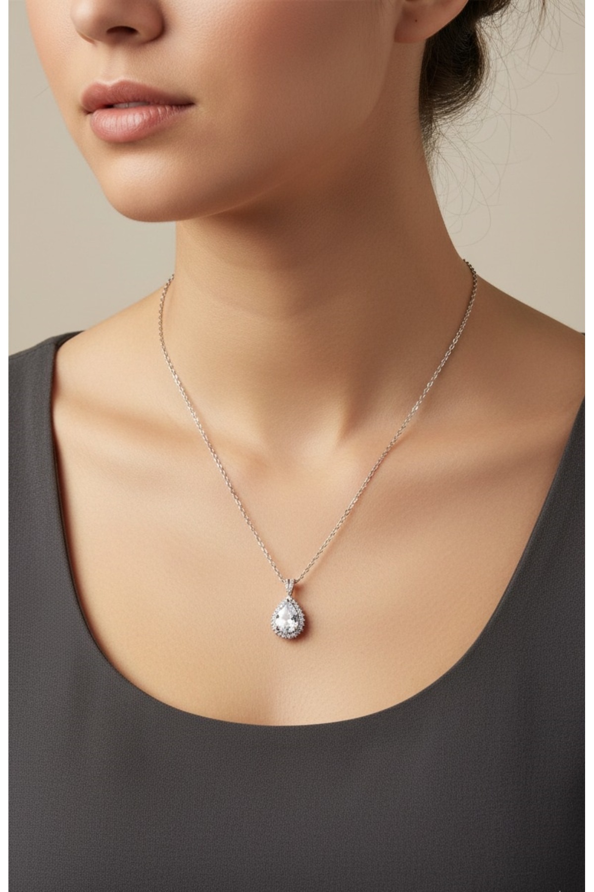 Minimal Ince Zincir Damla Zirkon Taşlı Çelik Kolye