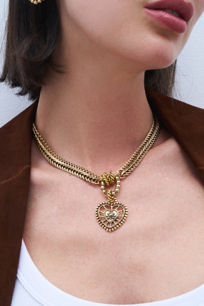 Mon Reve Love Me Altın Kaplama Kalp Charm Zincir Kolye