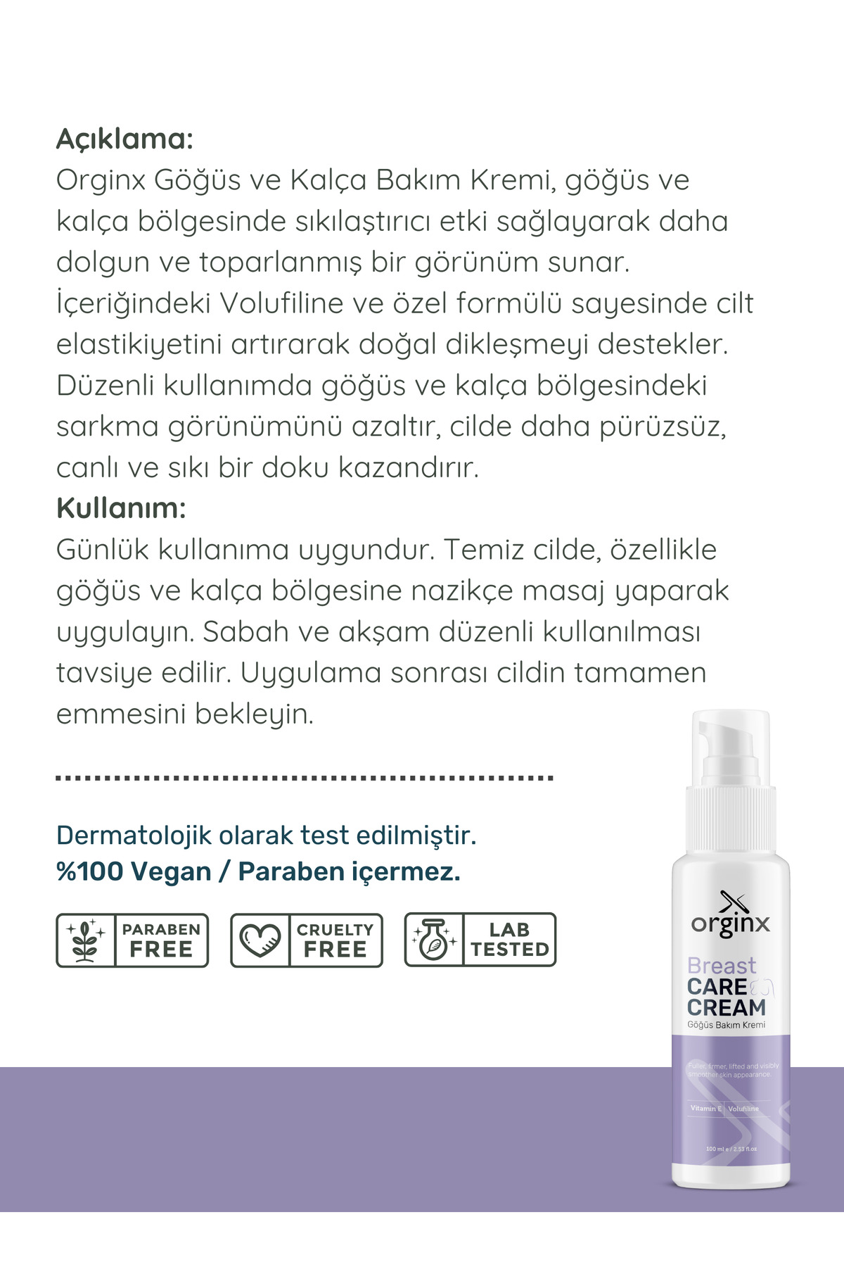 Orginx Volufiline İçeren Göğüs & Kalça Dolgunlaştırıcı, Dikleştirici, Sıkılaştırıcı Bakım Kremi 100 ml fotoğrafı 4 (önizleme)