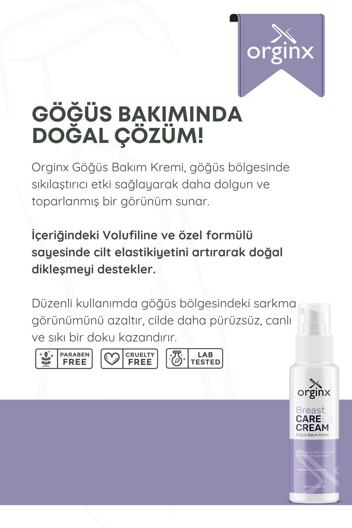 Orginx Volufiline İçeren Göğüs & Kalça Dolgunlaştırıcı, Dikleştirici, Sıkılaştırıcı Bakım Kremi 100 ml fotoğrafı 2 (önizleme)