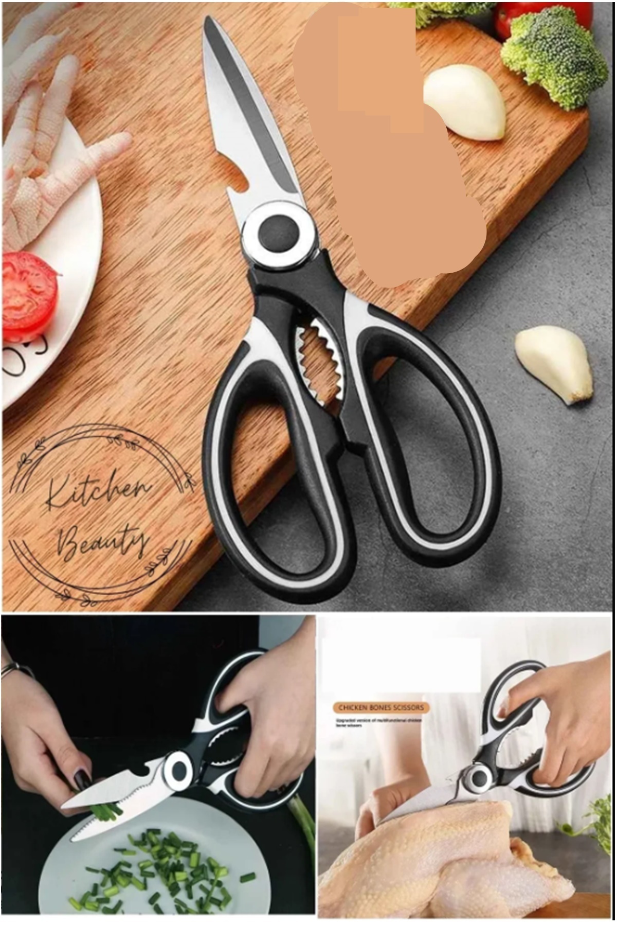 Kitchen Beauty Paslanmaz Çelik Ultra Keskinleştirilmiş Mutfak Makası Çok Amaçlı Fonksiyonlu Balık Et Sebze Makası