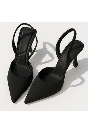 labor collection Sivri Burun Arkası Açık Kadın Topuklu Saten Ayakkabı Siyah-38