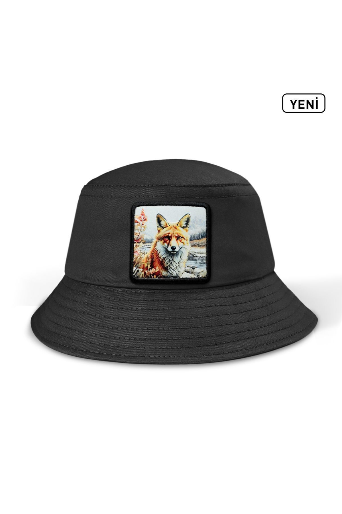 Bucket Black Hat with Fox Logo