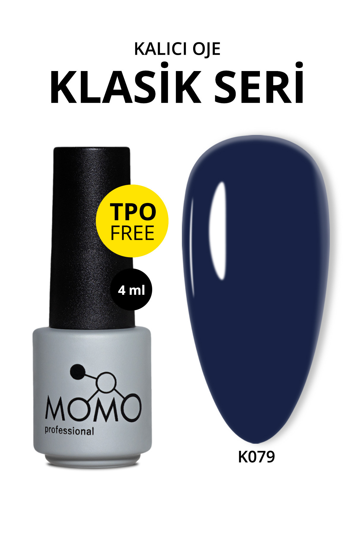 MOMO professional Kalıcı Oje K079, Gece Mavisi, 4 ml, TPO- FREE