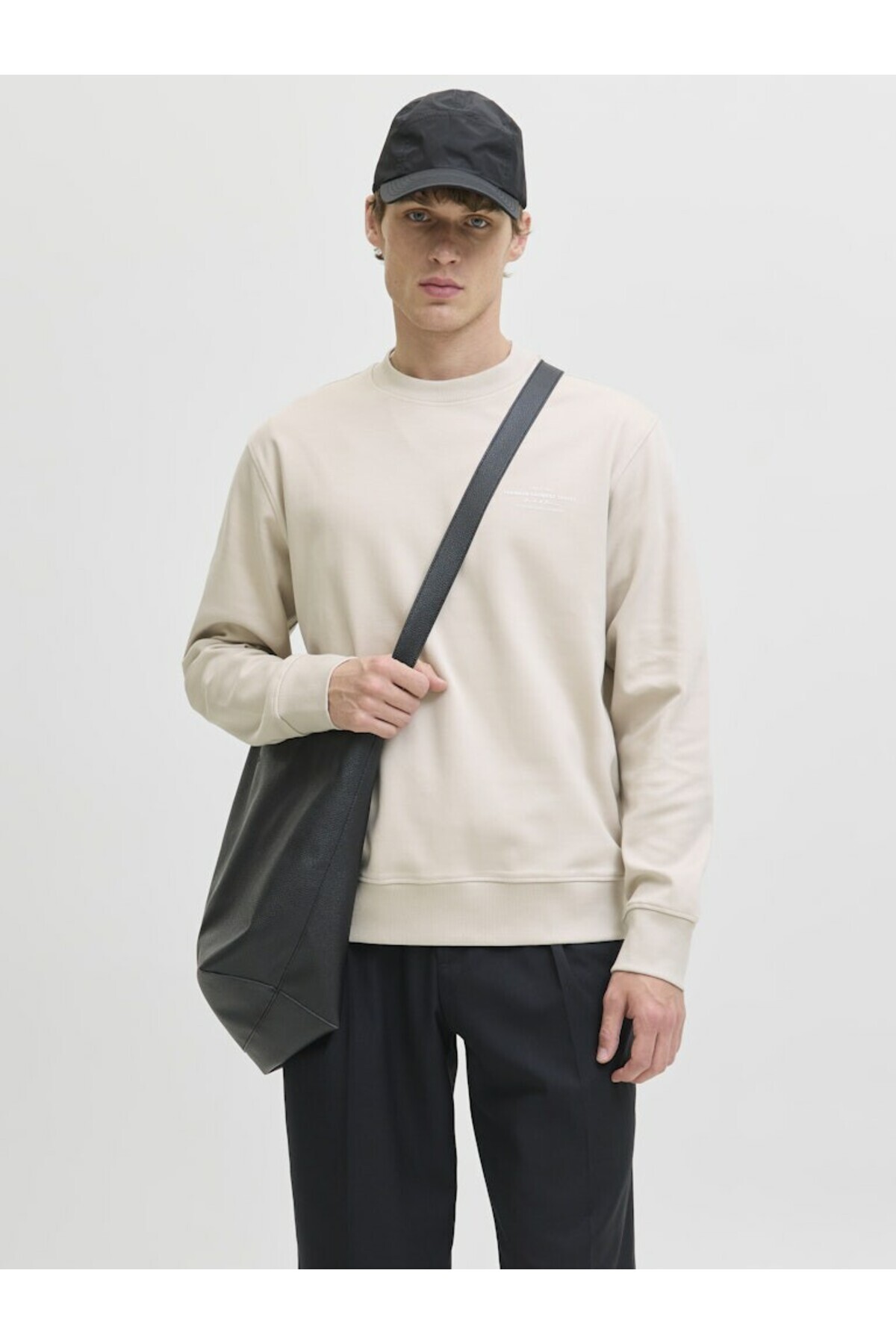 جک اند جونز سویشرت مردانه بژ2 Jprblachad برندینگ Sweat Neck Ln 12261386-Silverlin