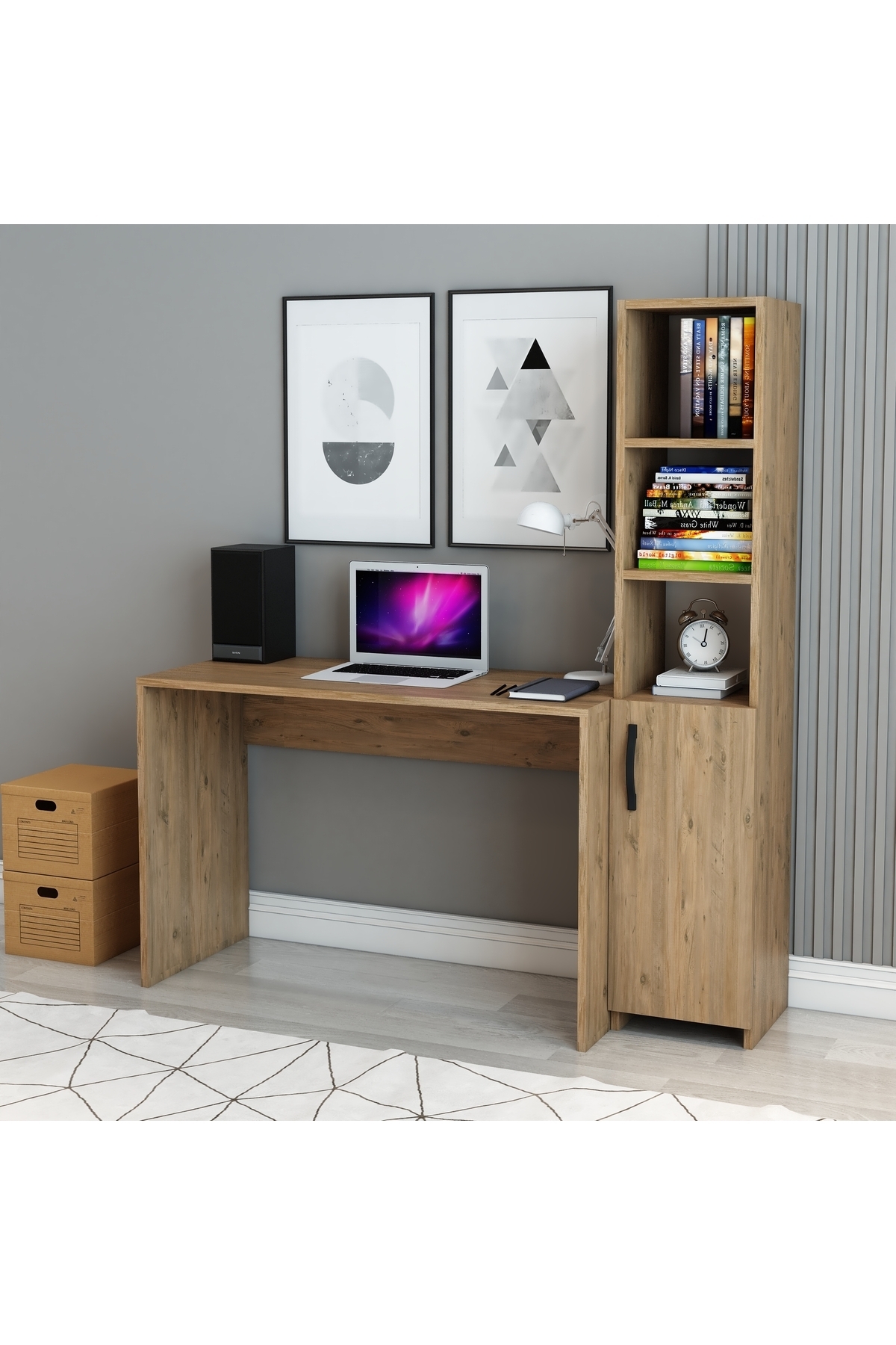 Brown Bookcase | Wardrobe | Study and Computer Desk – Modern Office and Home Desk