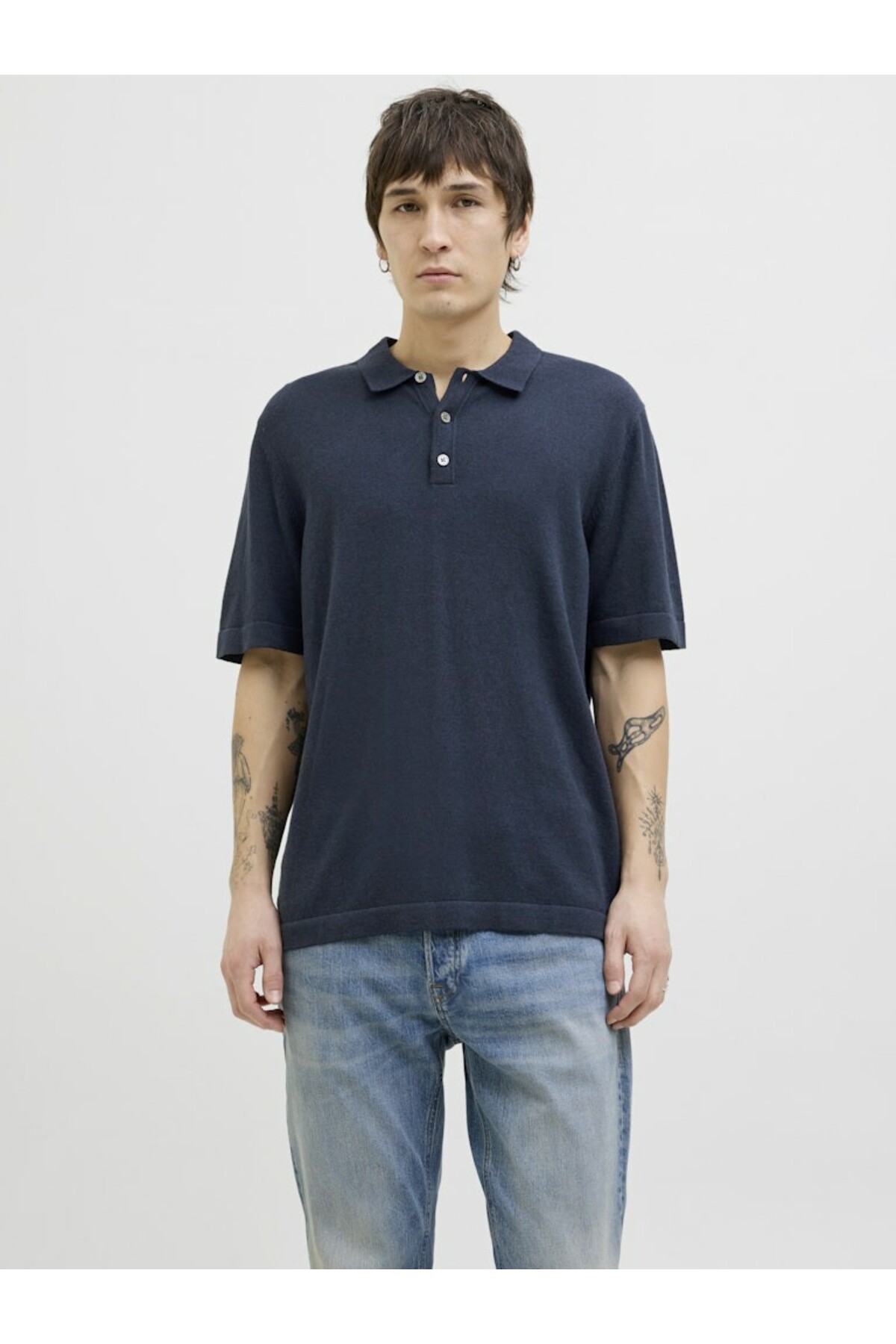 تی‌شرت یقه گرد مردانه سرمه‌ای Jjeemil مدل SS SN کد 12268216-Navyblaze جک اند جونز پولوشرت Jack & Jones