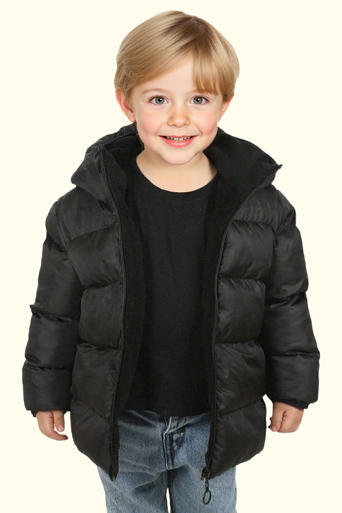  کاپشن و پالتو زمستانی پسرانه ضد آب، بادگیر و کلاه دار از جنس پشم گوسفند مشکی