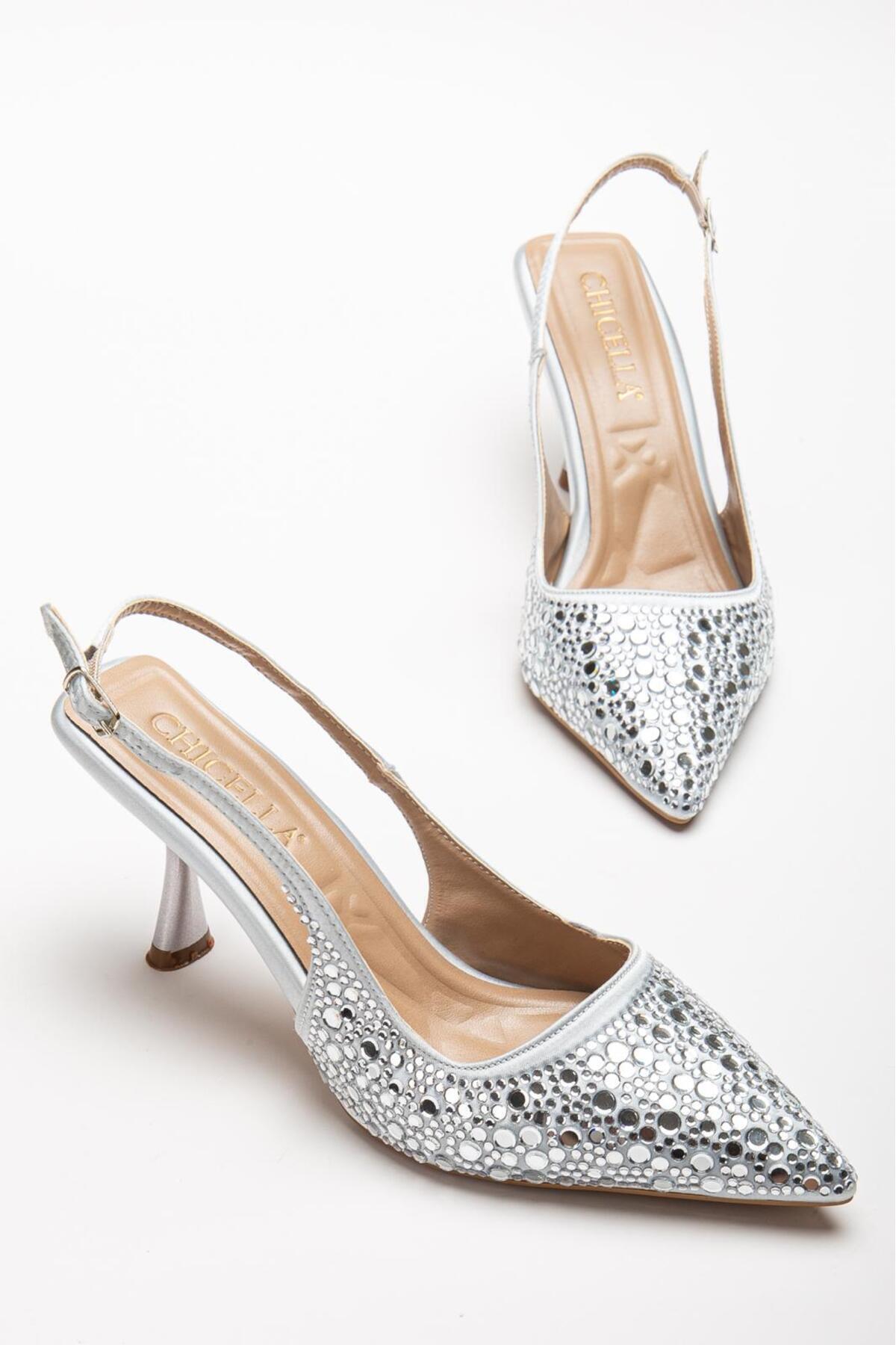 Luma Women's Evening High Heels with Silver Stone Detail