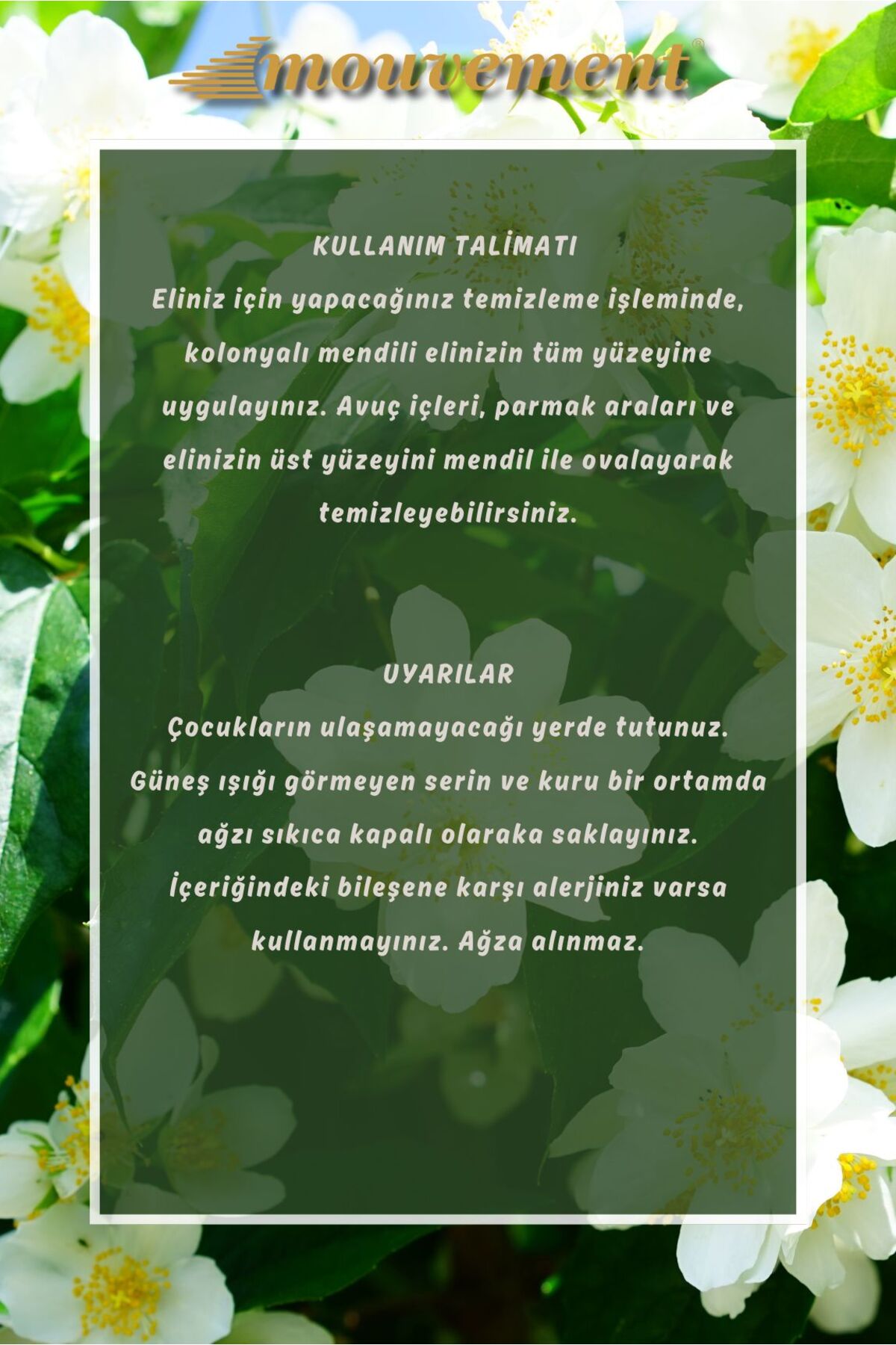 MOUVEMENT Yasemin Kokulu 500 Adet Kolonyalı Islak Mendil: Çiçeksi ve Ferah Dokunuş fotoğrafı 3 (önizleme)