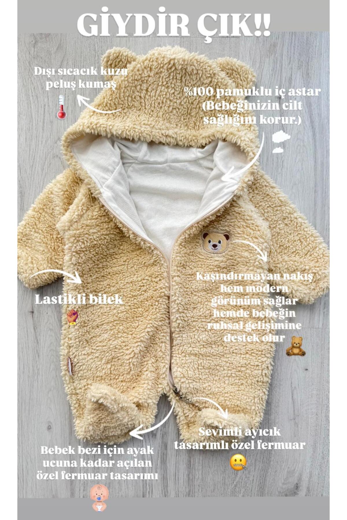 Bebesev Welsoft Peluş Unisex Fermuarlı Astarlı Kışlık Bebek Uyku Tulumu Bebek Tulumu Çocuk Tulumu fotoğrafı 2 (önizleme)