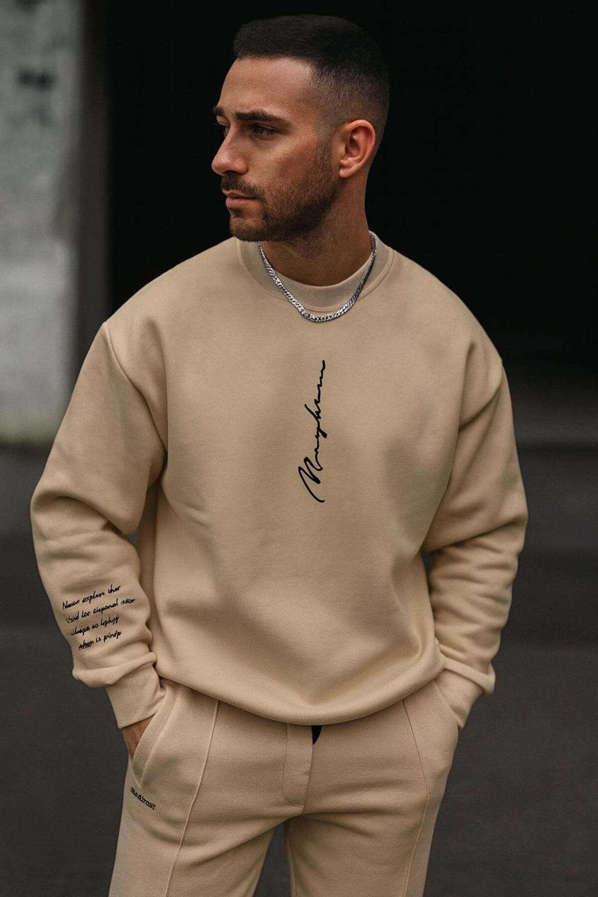 UNCİA OUTDOORS never baskılı oversize unisex bisiklet yaka sweatşhirt