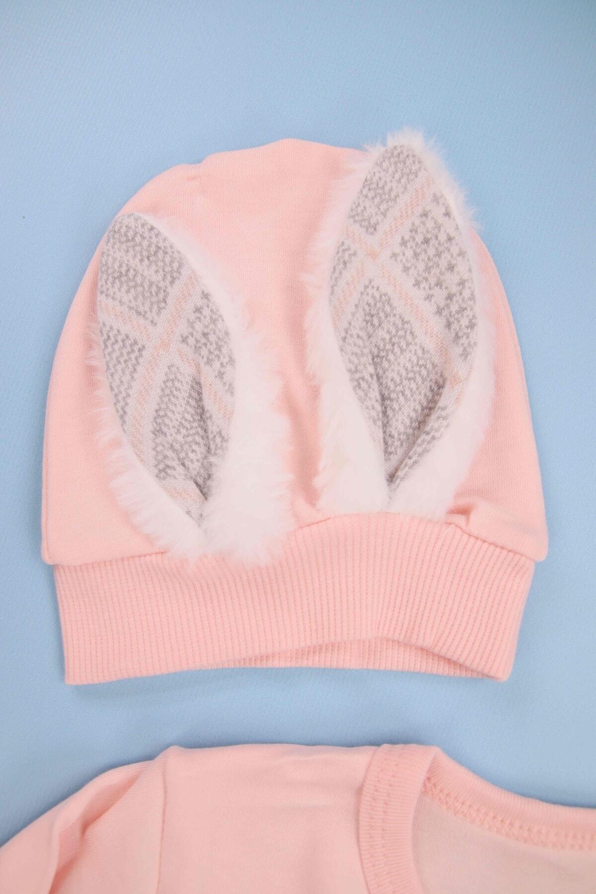 Babyim Peluş Tavşan Kulaklı Papatya Nakışlı Pembe 5'li Kız Yenidoğan Takım fotoğrafı 6 (önizleme)