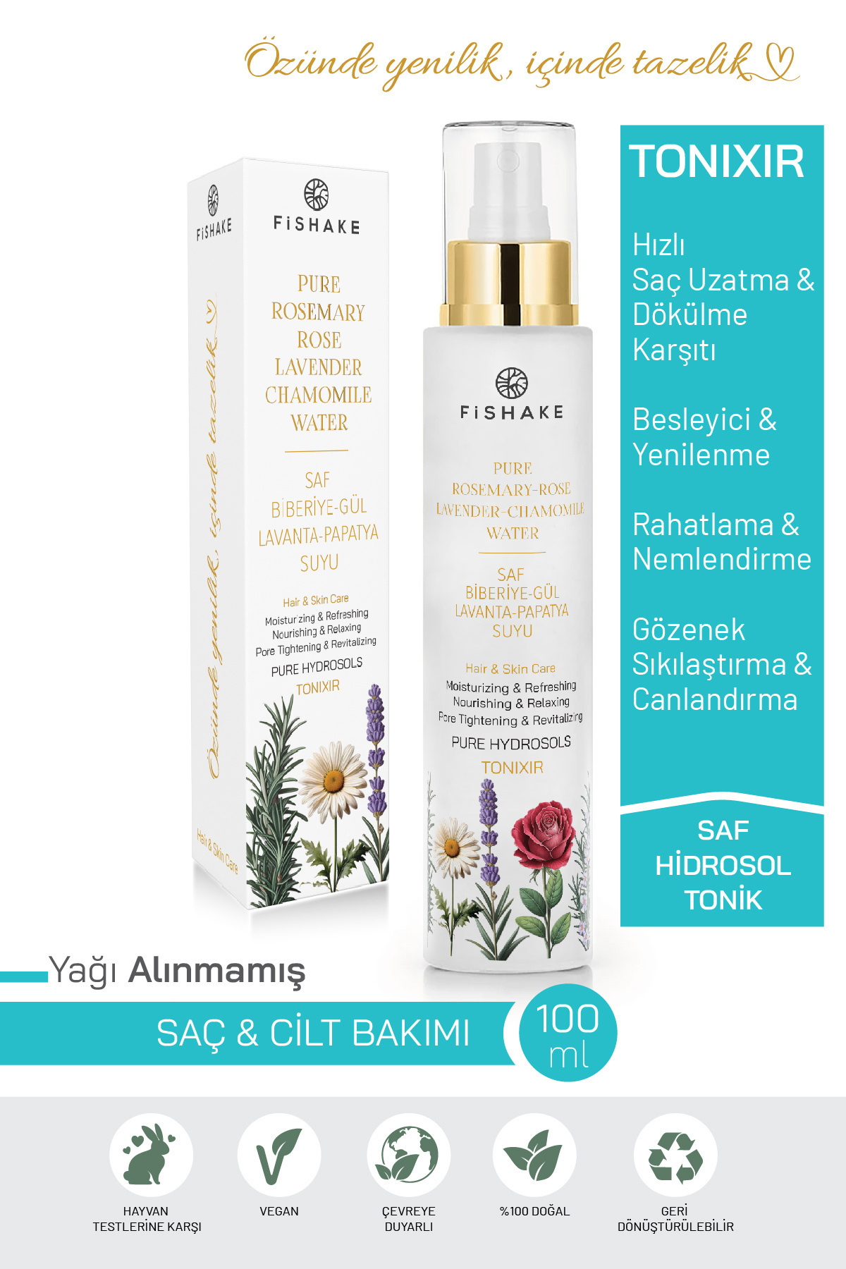 Tonixir Biberiye- Lavanta- Papatya Suyu- Gül Mayası %100 Saf ve Doğal Özel Formül Mix Hidrosol 100Ml — MİX TONİK