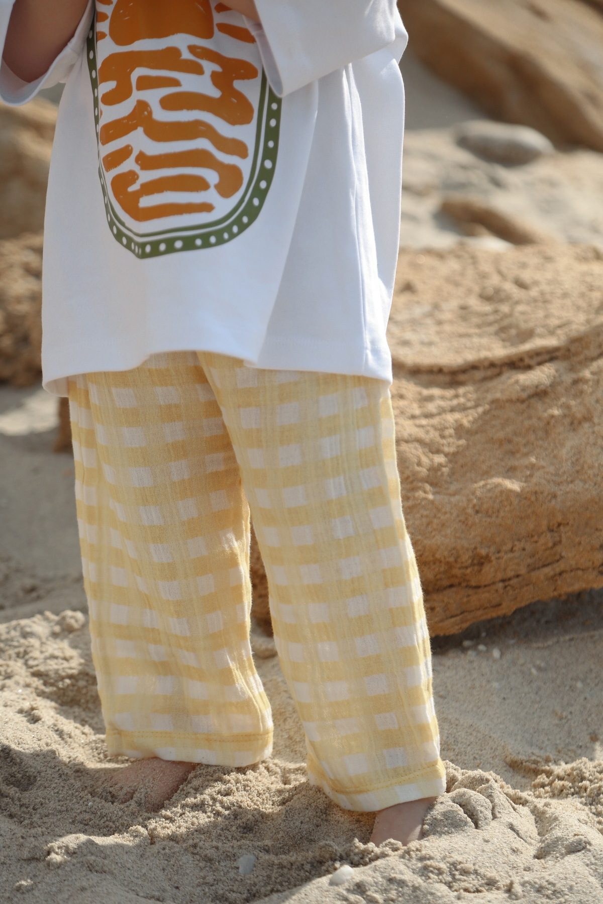 DoDo'S Baby Sarı Beyaz Ekose Desenli Kız,Erkek Müslin Bebek,Çocuk Pantolonu – Yumuşak Kumaş, Rahat Kalıp fotoğrafı 2 (önizleme)