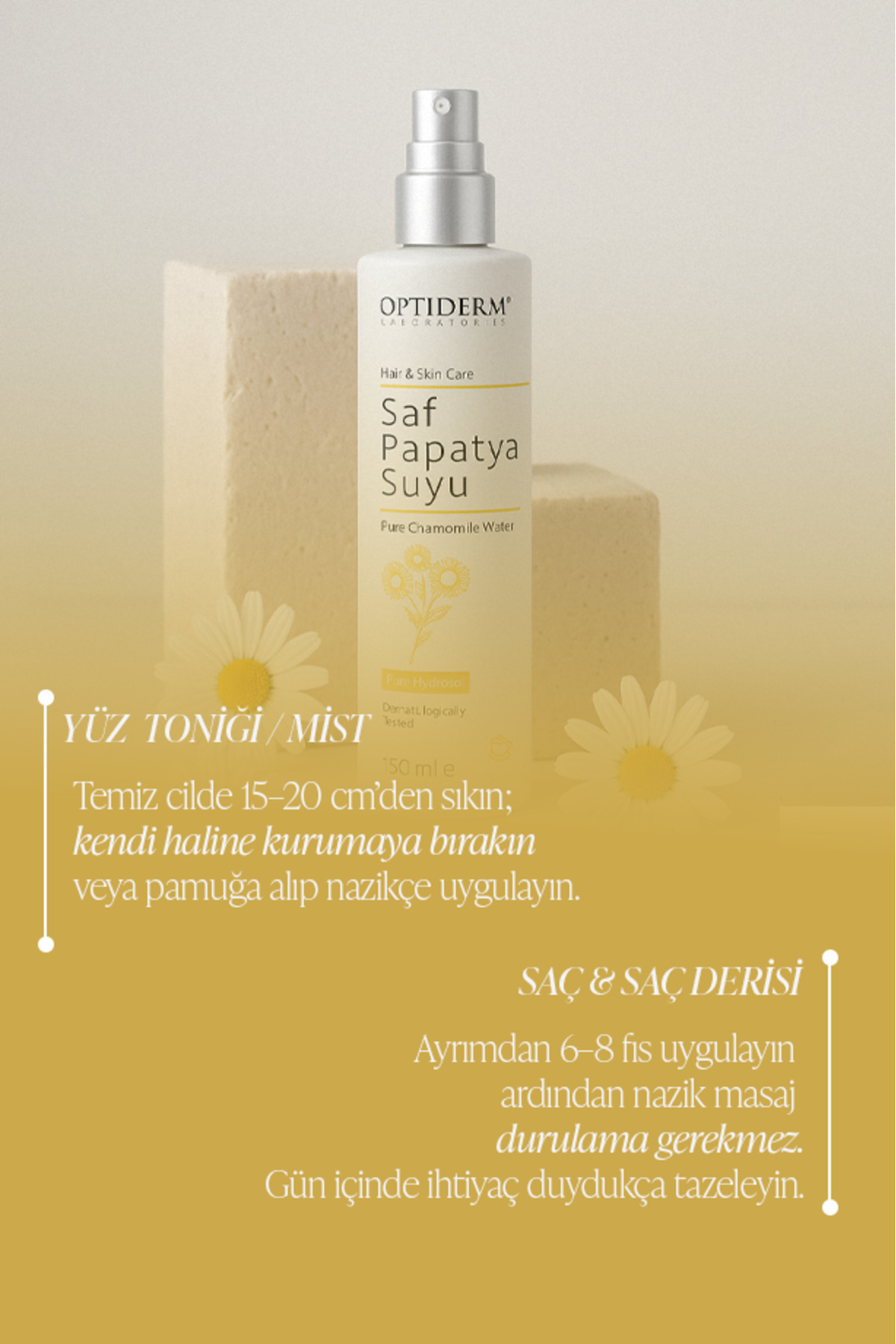 Saf Papatya Suyu Yüz Ve Saç Toniği 150 ml | Doğal Parlaklık Ve Cilt Tonu Dengeleyici — 8684252137398 — تصویر 3 از 4
