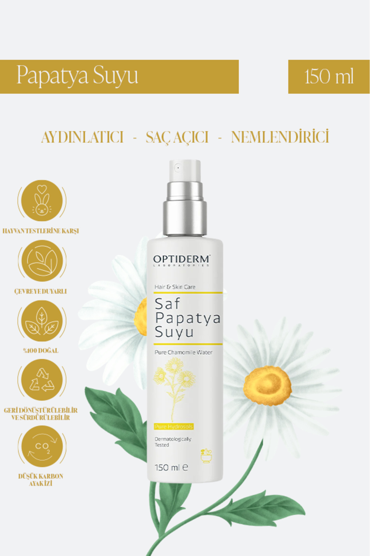 Saf Papatya Suyu Yüz Ve Saç Toniği 150 ml | Doğal Parlaklık Ve Cilt Tonu Dengeleyici — 8684252137398