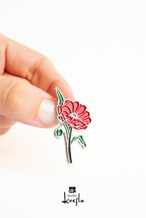 Studio Keefla Gelincik Çiçek Broş- Metal Enamel Pin Tasarım Yaka İğnesi Rozet...