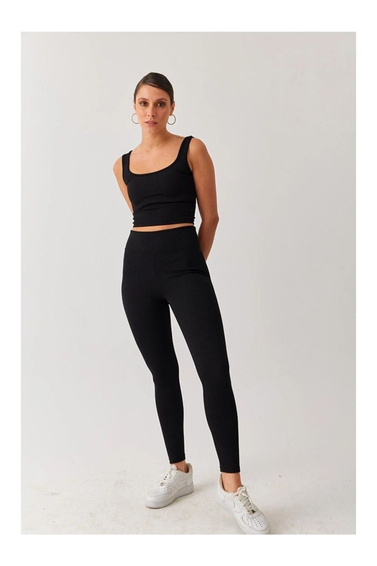 MİSTİRİK Marsala Model Kadın Atlet Örme Seamless Esnek Model Siyah Renk görsel 3