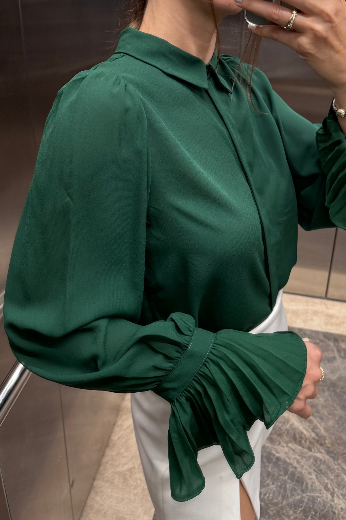 Noi Belis Smaragdově zelená španělská tkaná košile SS25GO0009