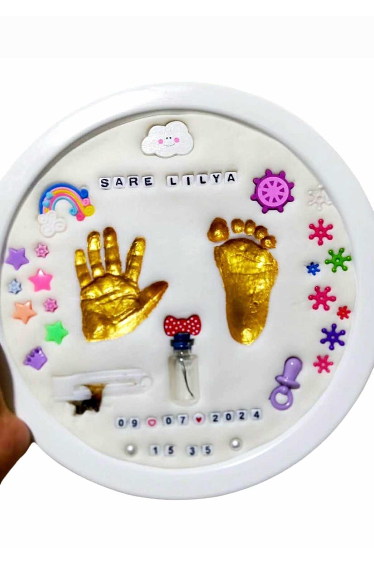 STATİK HAMUR Bebek El Ayak Izi Beyaz, çerçeveli hatıra Seti (Orjinal Ürün) fotoğrafı 2 (önizleme)