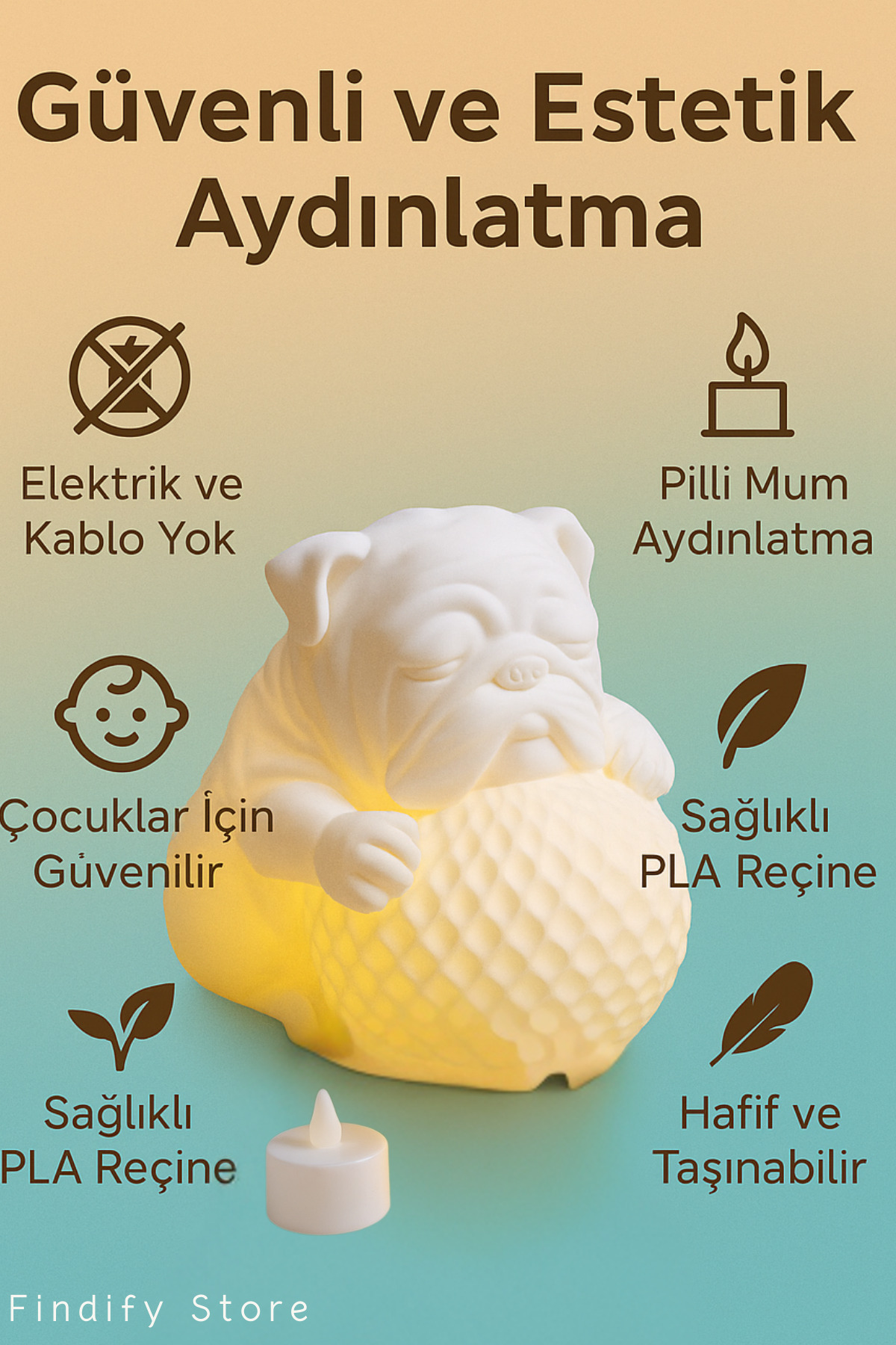 Findify Store Çocuk Bebek Odası 3D Gece Lambası Bulldog LED Işıklı Pilli ve Kablosuz Sevimli Figürlü 18 x 18 cm fotoğrafı 7 (önizleme)