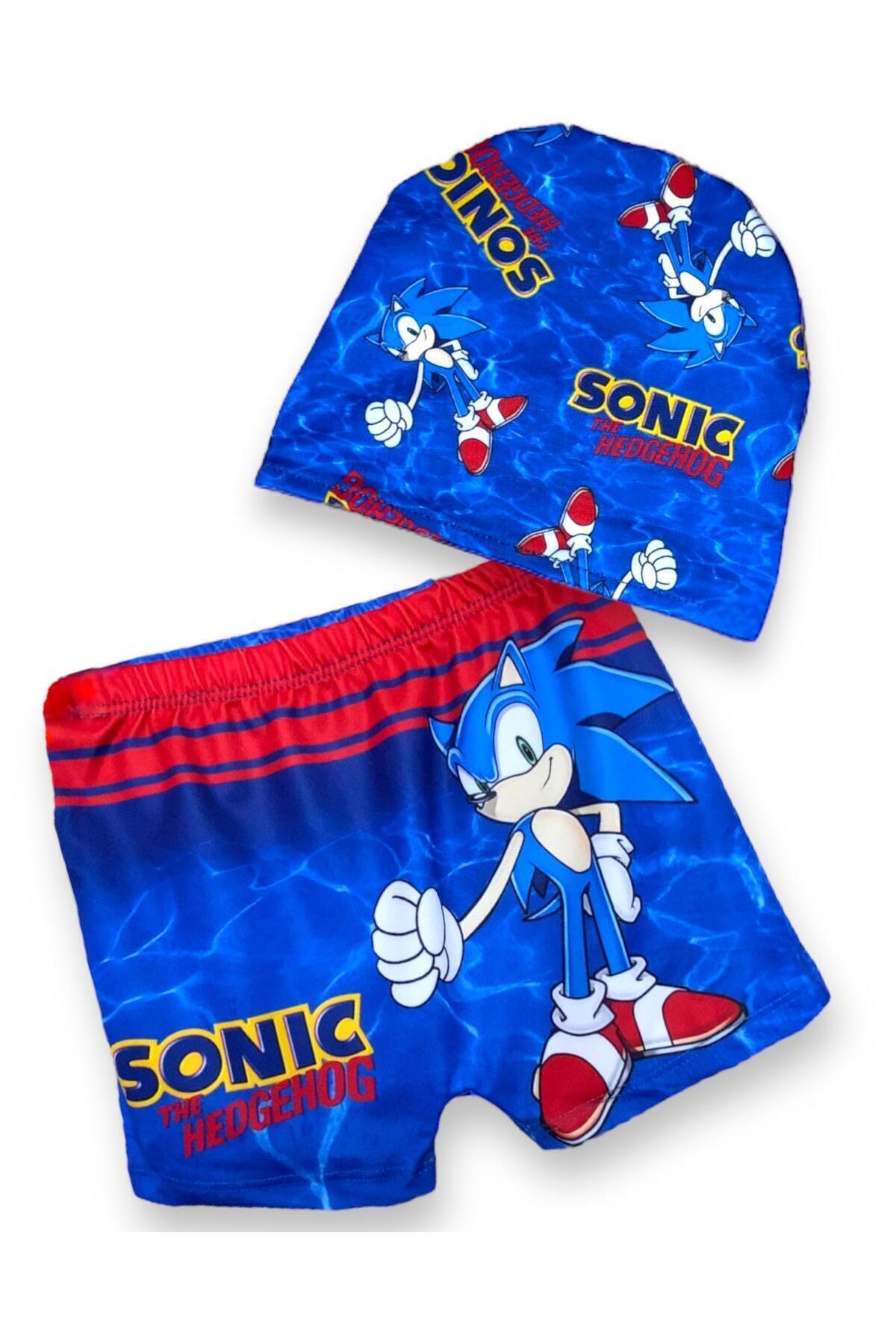 LİTTLE TORTOİSE Erkek Çocuk Sonic ve Batman Desenli Esnek Kumaş Rahat Kalıp Renkli 2'Li Deniz Şortu Bone Takımı fotoğrafı 2 (önizleme)