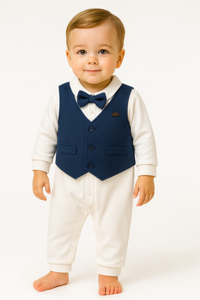 ciccimbaby Erkek Bebek Tulum Keten Yelekli Papyonlu 3-18 Aylık