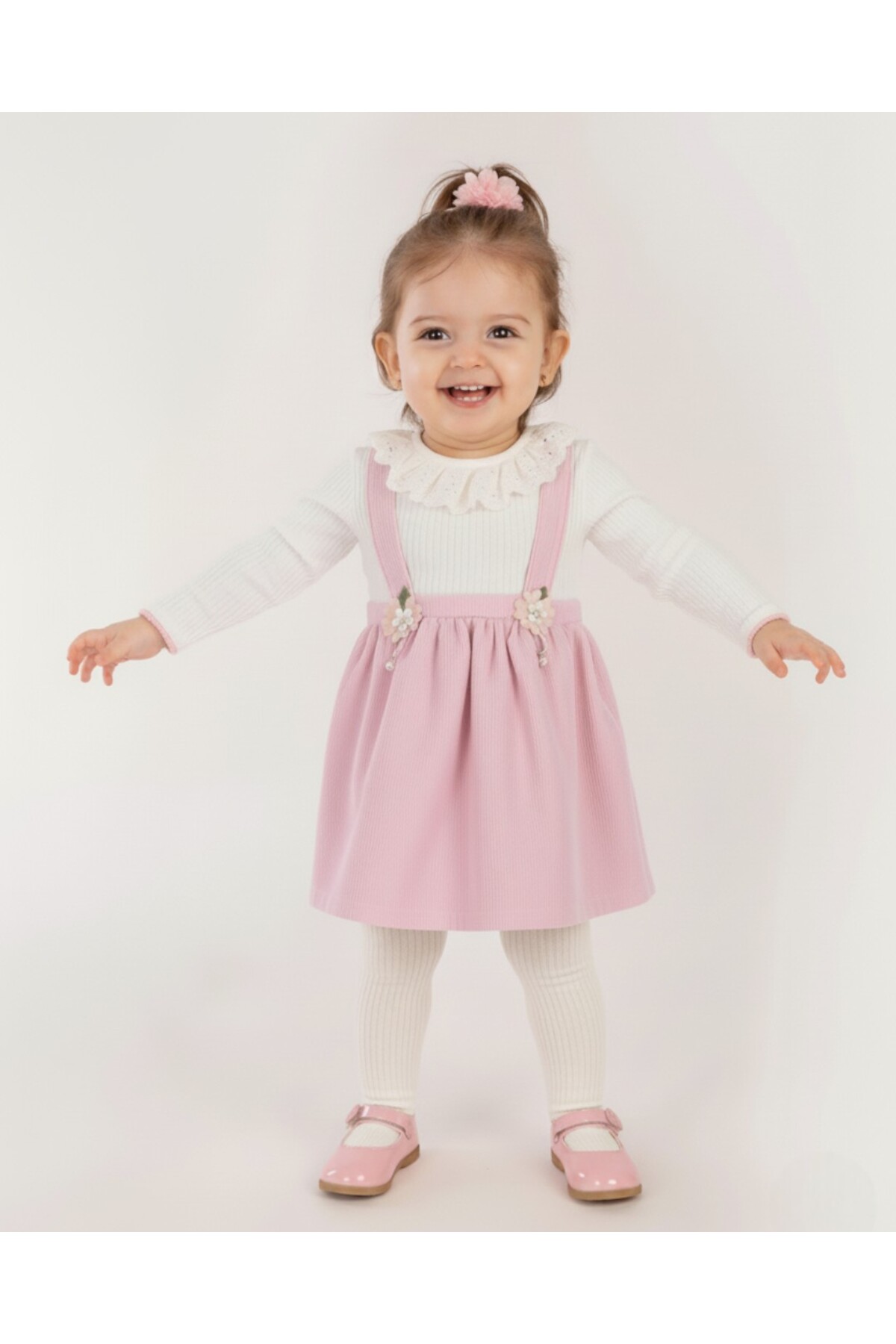 voyyo kids baby Kız Bebek Dantel Yakalı Fitilli Doku Mevsimlik Salopet Elbise, Doğum Günü ve Özel Gün Elbisesi fotoğrafı 2 (önizleme)