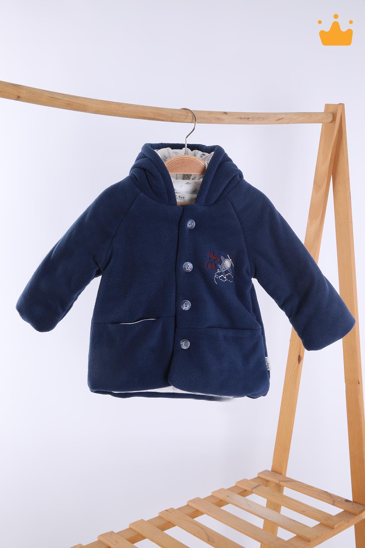 Babydola 0-2 Yaş 2.5 Tog Pamuk Astarlı Polar Kapşonlu Erkek Bebek Çocuk Kaban Lacivert 12522 fotoğrafı 4 (önizleme)