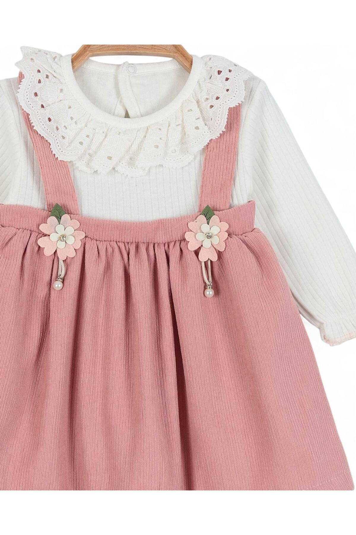 voyyo kids baby Kız Bebek Dantel Yakalı Fitilli Doku Mevsimlik Salopet Elbise, Doğum Günü ve Özel Gün Elbisesi fotoğrafı 4 (önizleme)