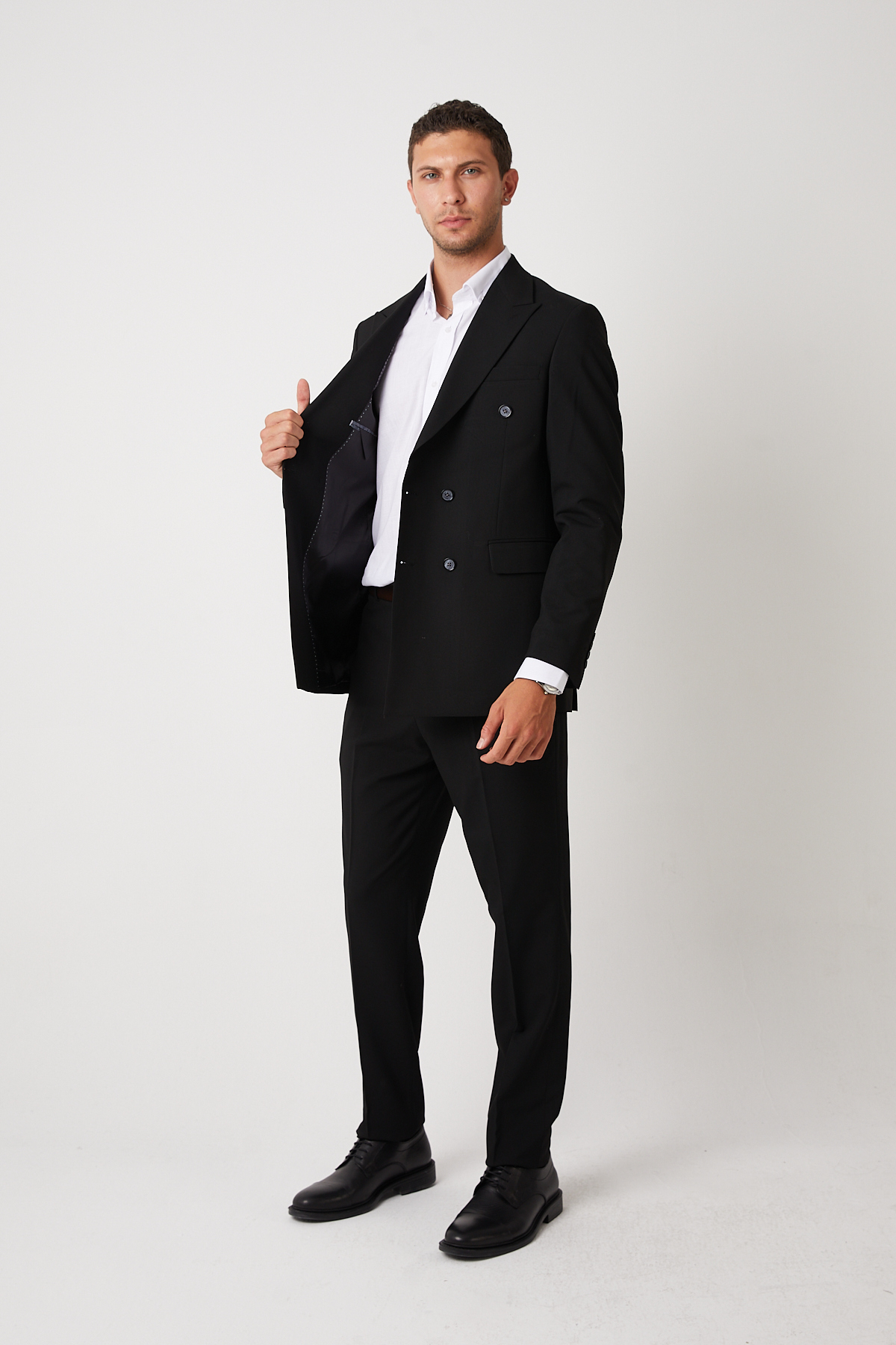 wodelli  Erkek Siyah Kruvaze Takım Elbise – Regular Pamuklu Hafif Kumaş - Görsel 8