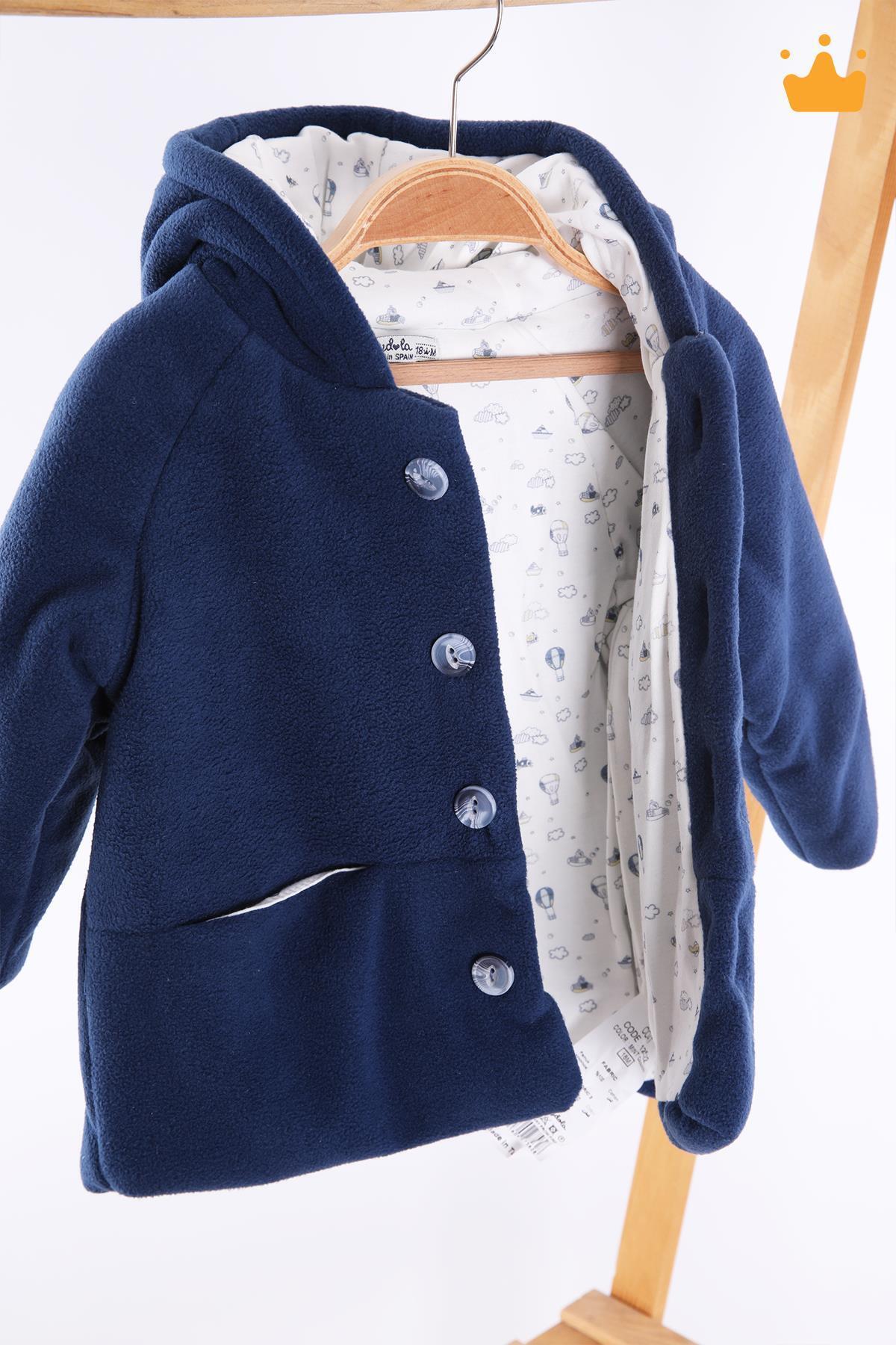 Babydola 0-2 Yaş 2.5 Tog Pamuk Astarlı Polar Kapşonlu Erkek Bebek Çocuk Kaban Lacivert 12522 fotoğrafı 5 (önizleme)