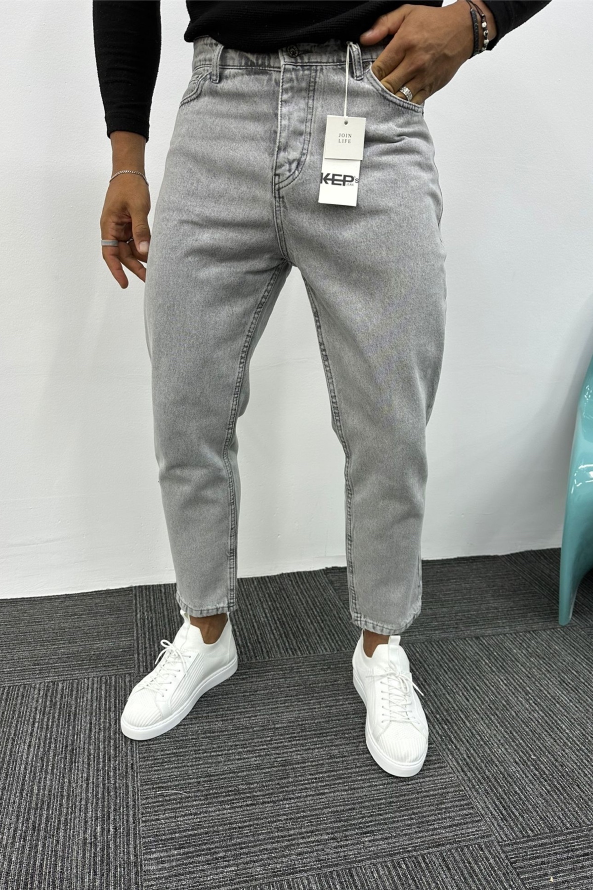 MADZEYMODA  Boyfriend Kalıp Erkek Gri Jean Kot Pantolon