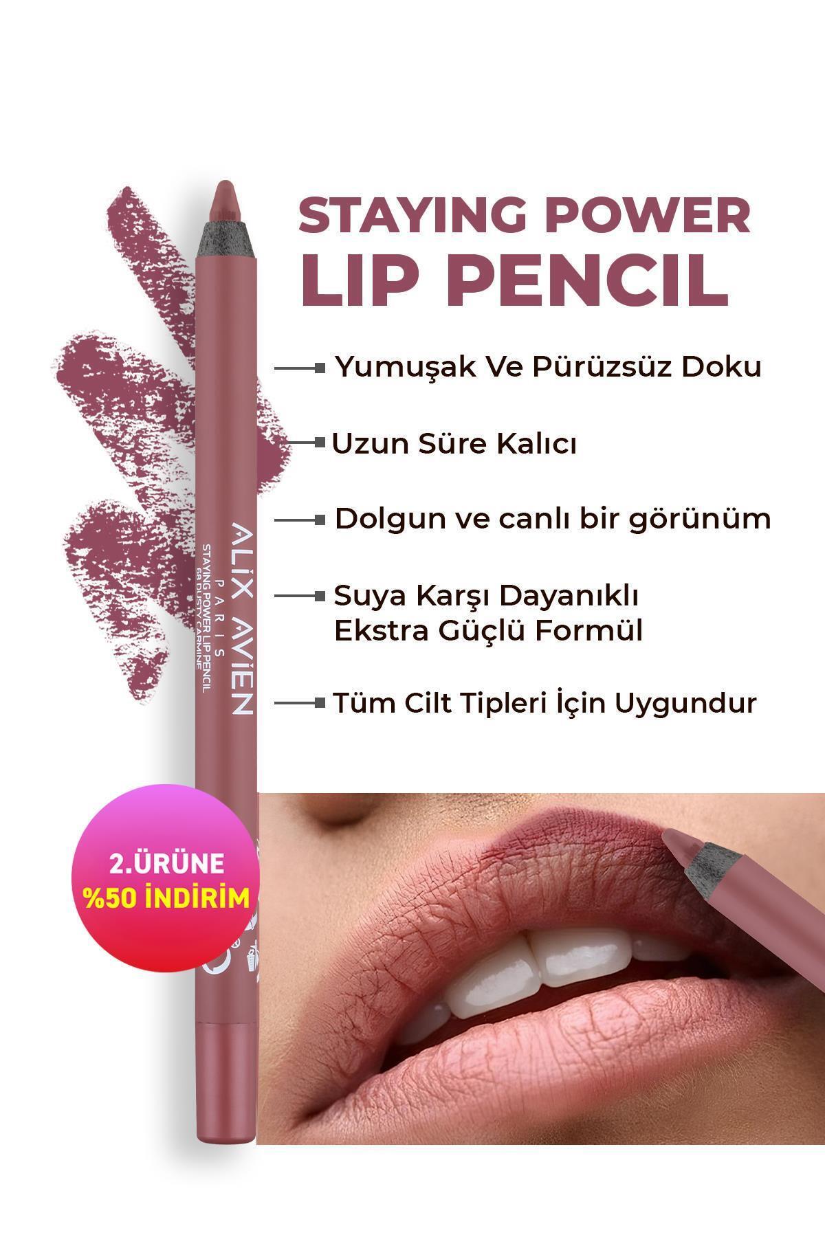 Alix Avien Suya Dayanıklı Uzun Süre Kalıcı Yumuşak Dudak Kalemi - Staying Power Lip Pencil 68 Dusty Carmine