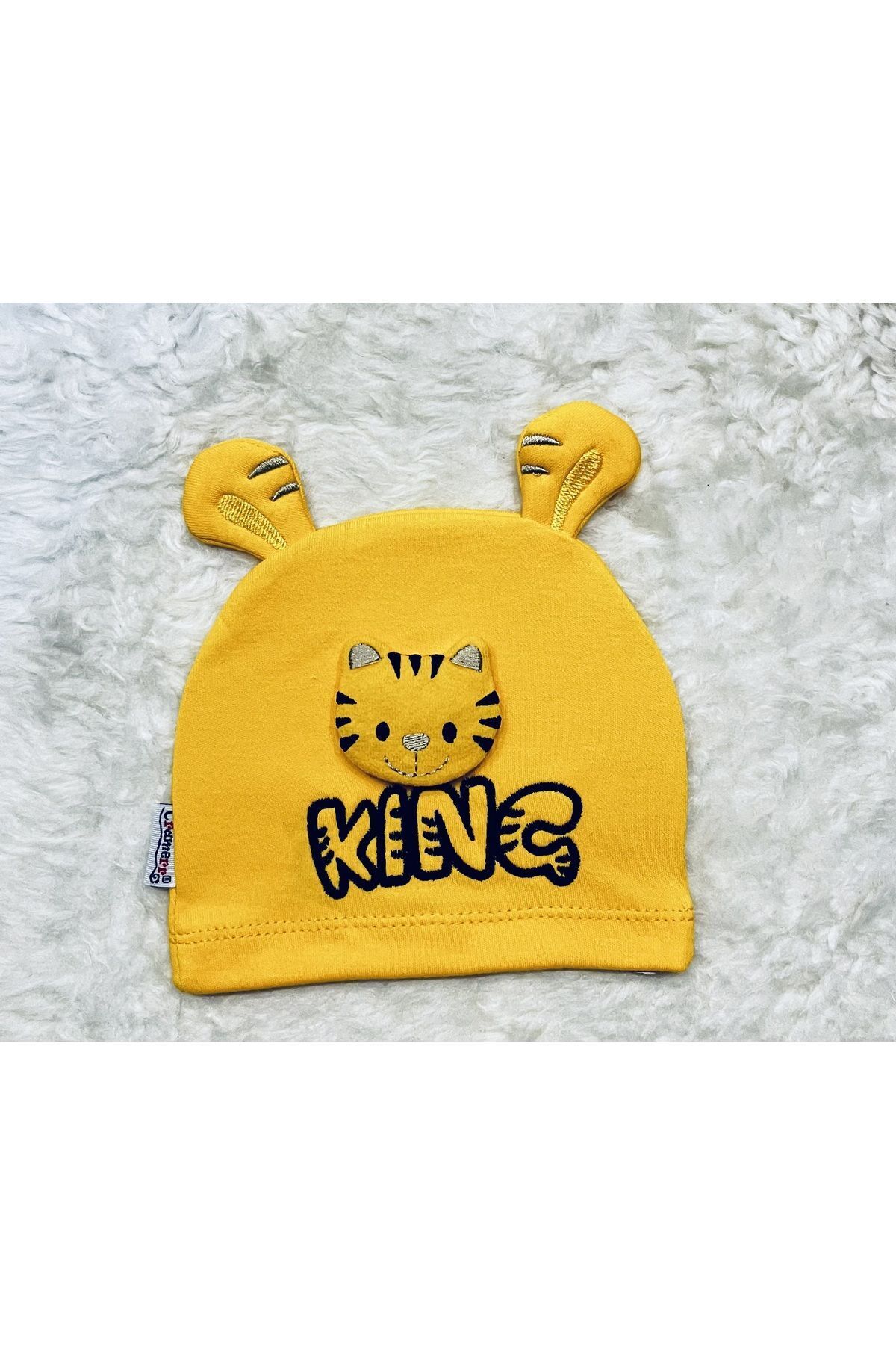 anne dokunuşu gibi KUZUM BEBE Mavi Sarı Beyaz 3’'lü Aslan Figürlü Kız Erkek Bebek Çocuk Penye Şapka Bere fotoğrafı 3 (önizleme)