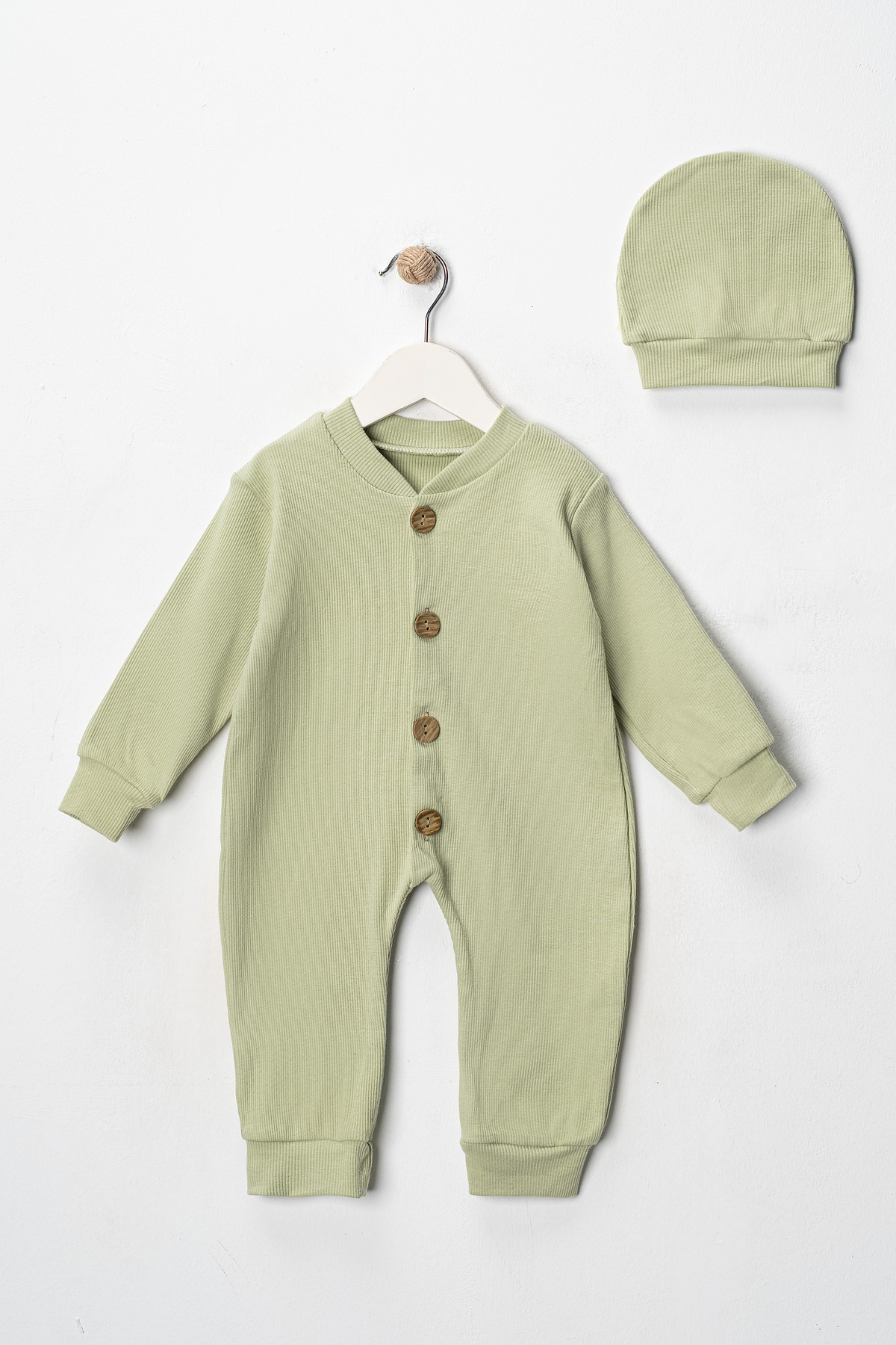 Solid Color Buttoned Bereted2-Piece Jumpsuit Set