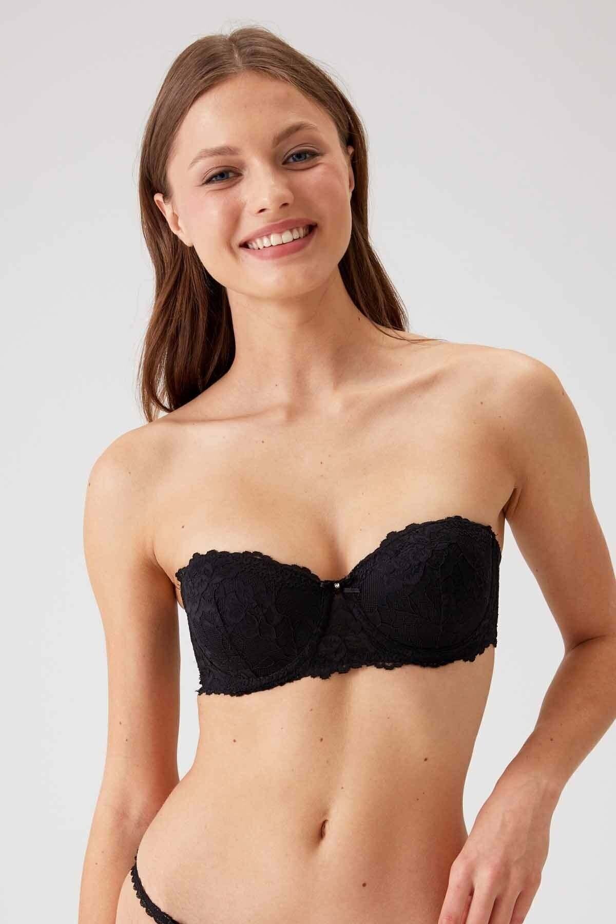 Pierre Cardin 2'li Ekonomik Paket Pudra-siyah 6203-2 Pisa Balenli Destekli Straplez Dantelli Sütyen Set görsel 3