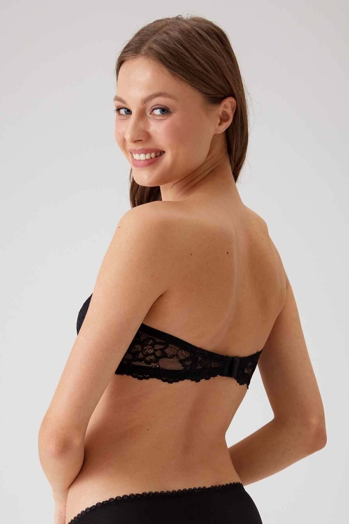 Pierre Cardin 2'li Ekonomik Paket Pudra-siyah 6203-2 Pisa Balenli Destekli Straplez Dantelli Sütyen Set görsel 7