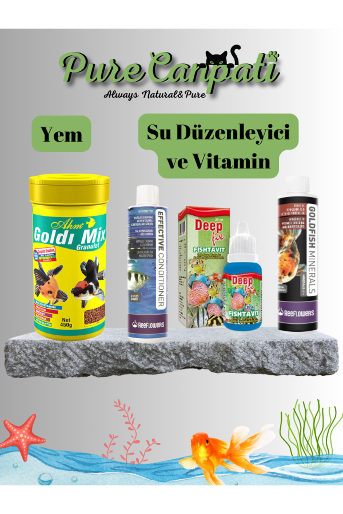 PureCanpati Japon Balığı Yem,Mineral,Vitamin,Su Düzenleyici Seti