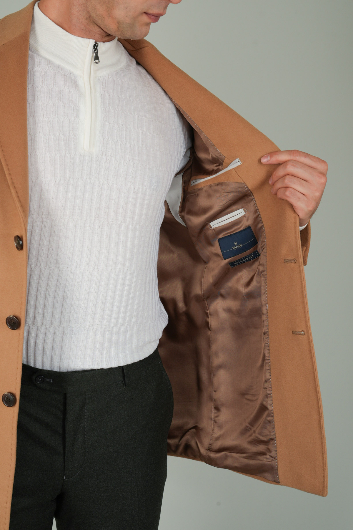 Camel Polyester Yün Kaşmir Palto — رنگارنگ PPL22K22211_D70 — تصویر 5 از 5