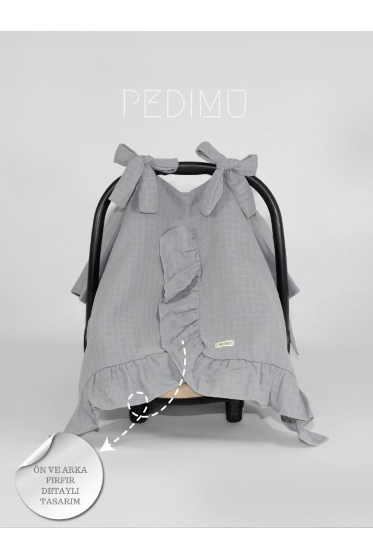 Pedimu Müslin Gri Renk Fırfır Detaylı Puset Örtüsü fotoğrafı 2 (önizleme)
