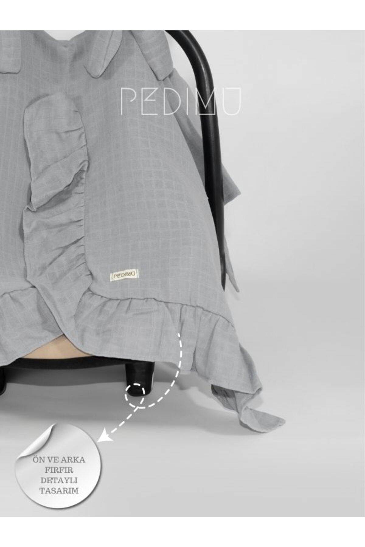 Pedimu Müslin Gri Renk Fırfır Detaylı Puset Örtüsü fotoğrafı 3 (önizleme)