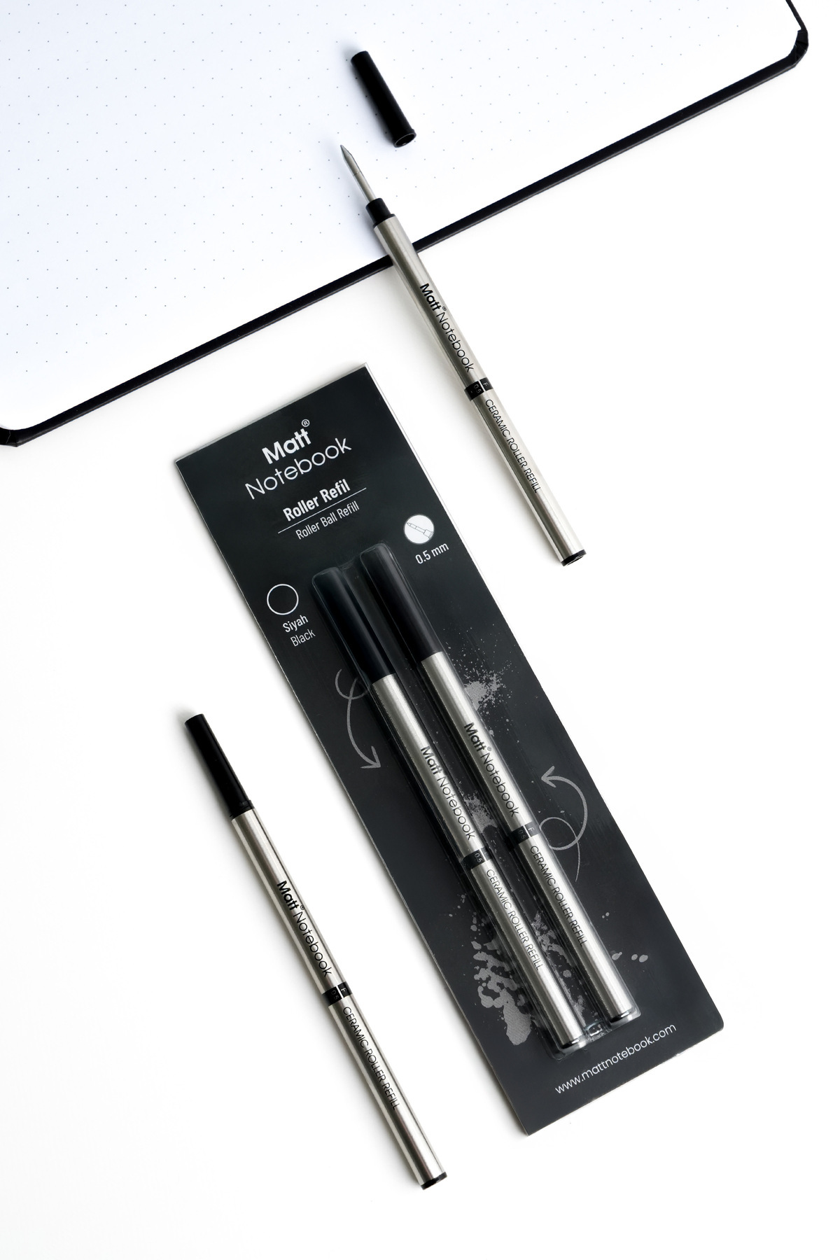 2-Piece Roller Pen Refill Replacement 0.5 mm Black R05