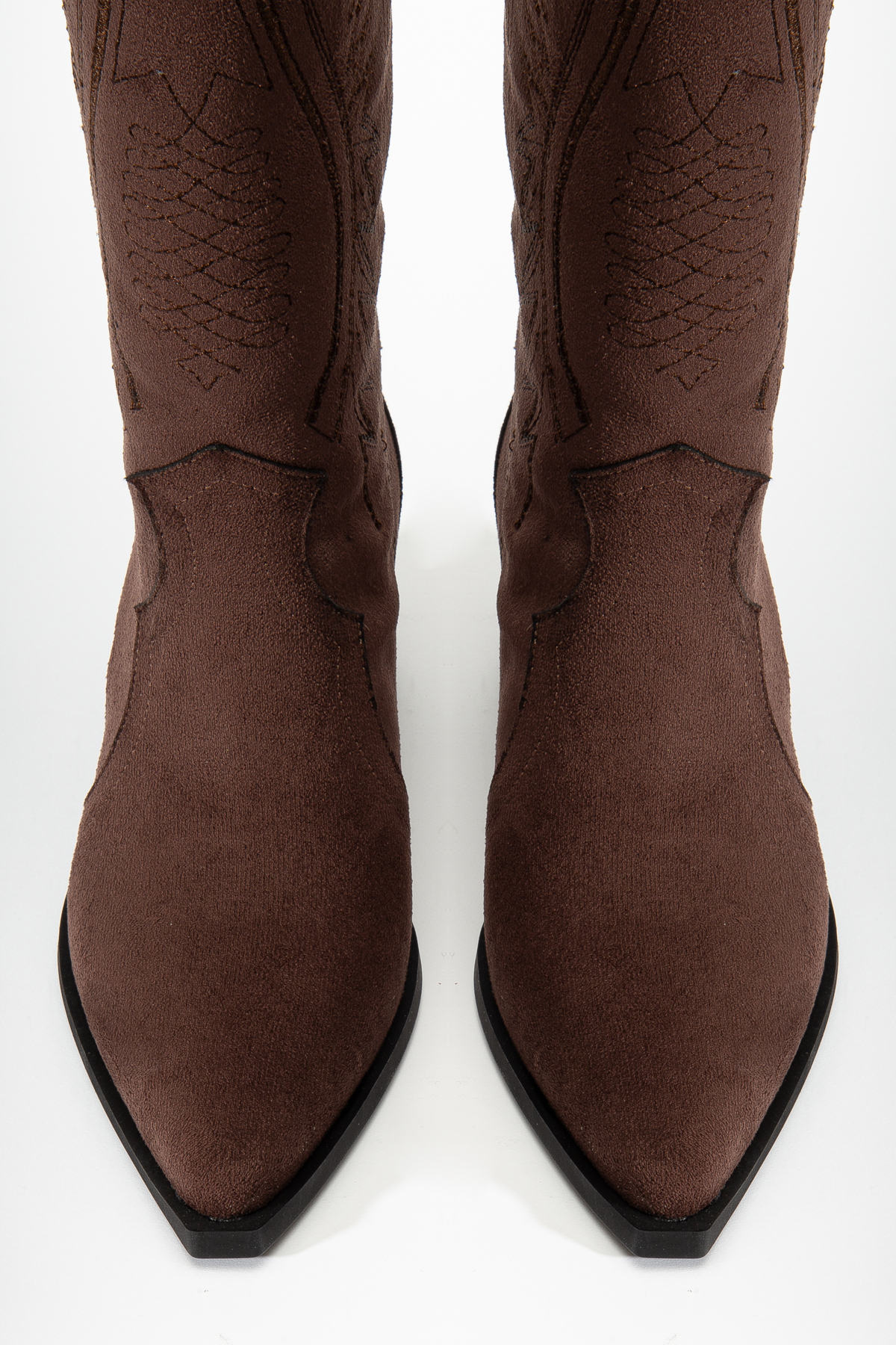 DENORA  Kahve Mat Süet Western Kovboy Nakışlı Çizme - Görsel 4