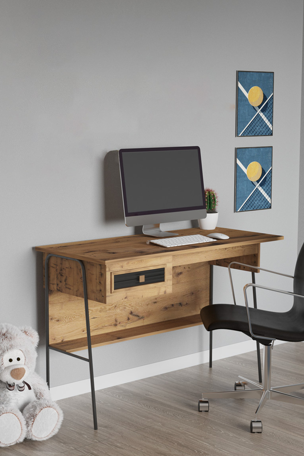 Arya 120x59 Cm Desk Computer Desk Office Classroom Dining Table Atlantic Pine&Black