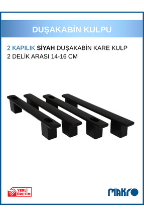 GLASSMAKRO Duşakabin Cam Kapı Kulp Siyah Kol (Ayarlı 14-16 cm)